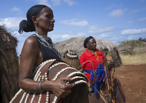 Borana tribe women carrying traditional decoration, Chalbi desert, Marsabit, Kenya