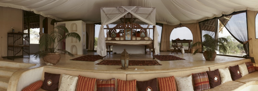 A bedroom in the luxurious sasaab lodge on the banks of the uaso nyiru river, Samburu county, Samburu national reserve, Kenya