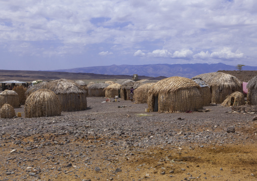 Grass huts in el molo tribe village, Turkana lake, Loiyangalani, Kenya