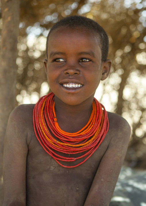 Rendille tribe girl with red neckalce, Marsabit district, Ngurunit, Kenya
