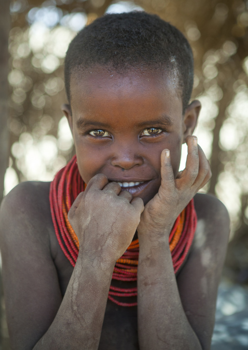 Rendille tribe girl with red neckalce, Marsabit district, Ngurunit, Kenya