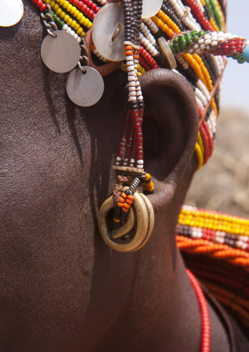 Detail of a rendille tribeswoman earring, Marsabit district, Ngurunit, Kenya
