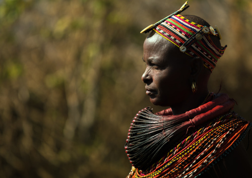 Rendille tribe woman with mpooro Engorio necklace, Marsabit County, Karare, Kenya