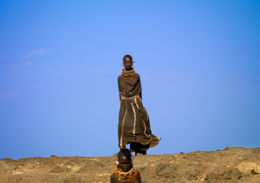 Turkana tribe women in traditional clothing, Rift Valley Province, Turkana lake, Kenya