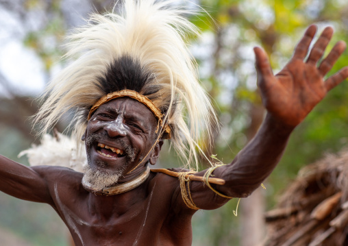 Portrait of a Tharaka tribe man dancing, Laikipia County, Mount Kenya, Kenya