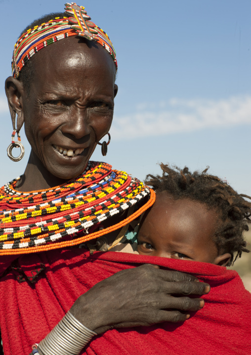 Samburu mother holding her baby, Samburu county, Samburu national reserve, Kenya