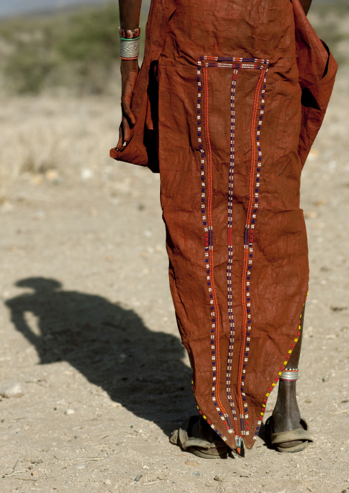 Samburu tribe woman wearing an animal skin skirt, Samburu County, Maralal, Kenya