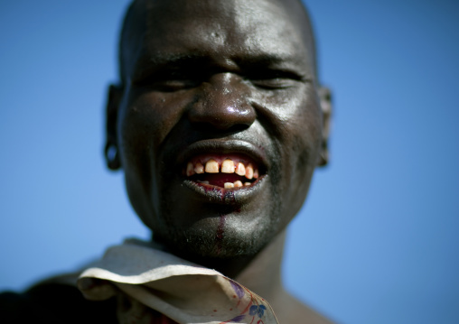 Samburu tribe man drinking cow blood, Samburu County, Maralal, Kenya