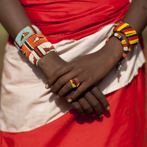 Rendille tribe woman beaded bracelets, Marsabit County, Marsabit, Kenya