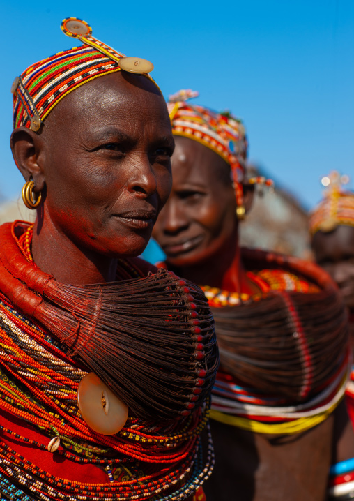 Rendille tribe women with beaded necklaces, Marsabit County, Marsabit, Kenya