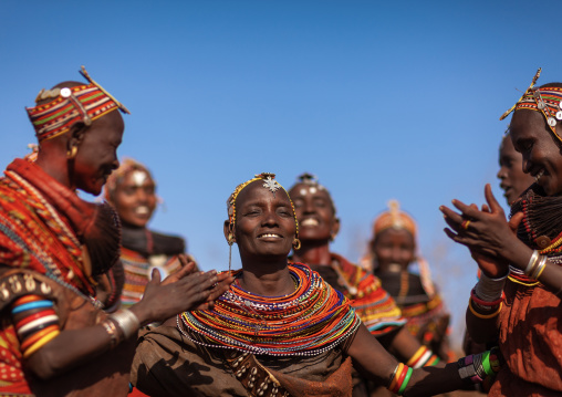 Rendille tribe women dancing during a ceremony, Marsabit County, Marsabit, Kenya