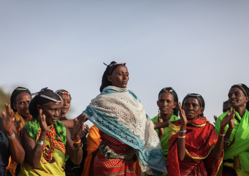 Gabra tribe women dancing, Marsabit County, Chalbi Desert, Kenya