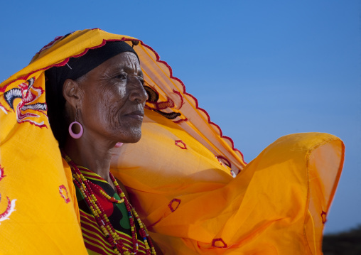 Gabbra tribe woman with traditional headgear, Chalbi desert, Kalacha, Kenya