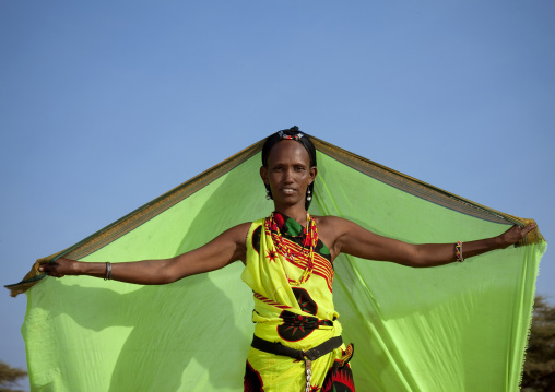 Portrait of a Gabra tribe woman with a veil, Marsabit County, Chalbi Desert, Kenya