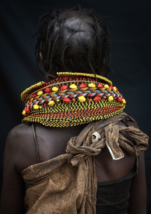 Smiling Turkana tribe woman with necklaces and earrings, Rift Valley Province, Turkana lake, Kenya