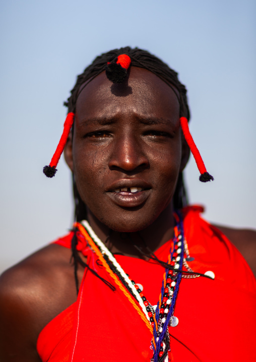 Portrait of a Maasai tribe man, Rift Valley Province, Maasai Mara, Kenya
