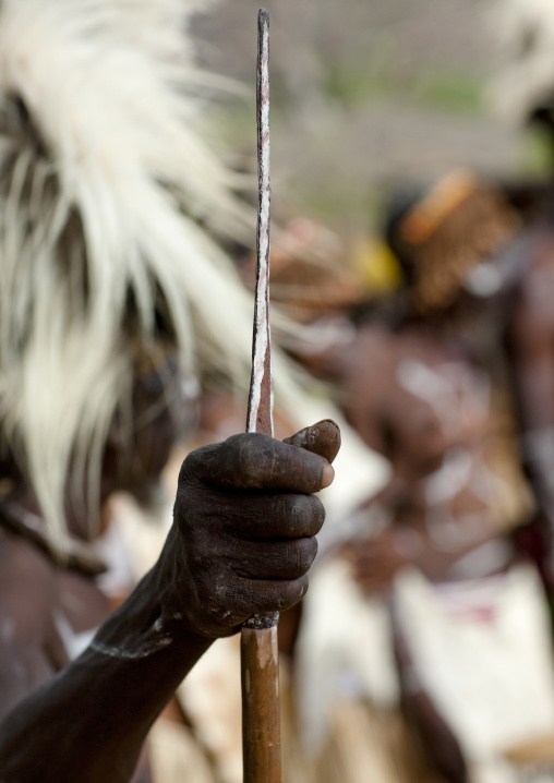 Tharaka tribe man holding a spear, Laikipia County, Mount Kenya, Kenya
