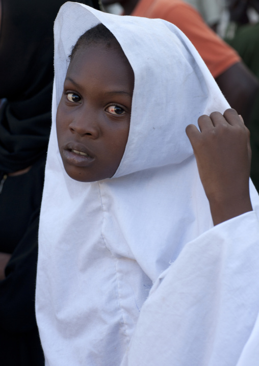 Muslim girl in a white veil, Lamu County, Lamu, Kenya