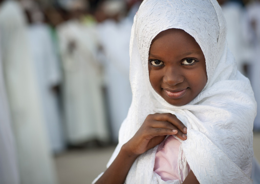 Little girl wearing a white hijab, Lamu County, Lamu, Kenya