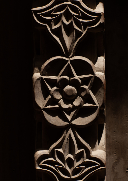 Detail of a carved wooden front door, Lamu County, Lamu, Kenya