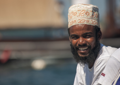 Portrait of a muslim man in traditional clothing, Lamu County, Lamu, Kenya