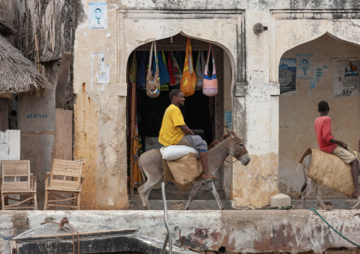 Man riding a donkey, Lamu County, Lamu, Kenya