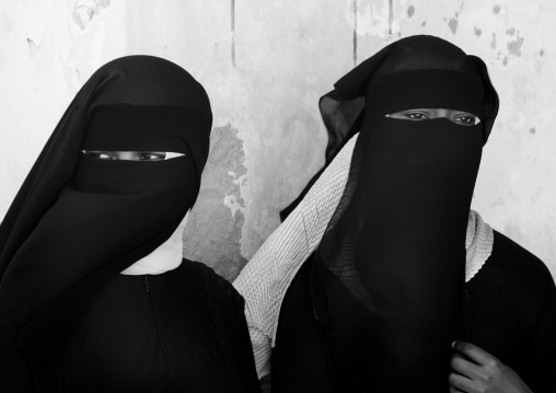 Two young women wearing burqa, Lamu County, Lamu, Kenya