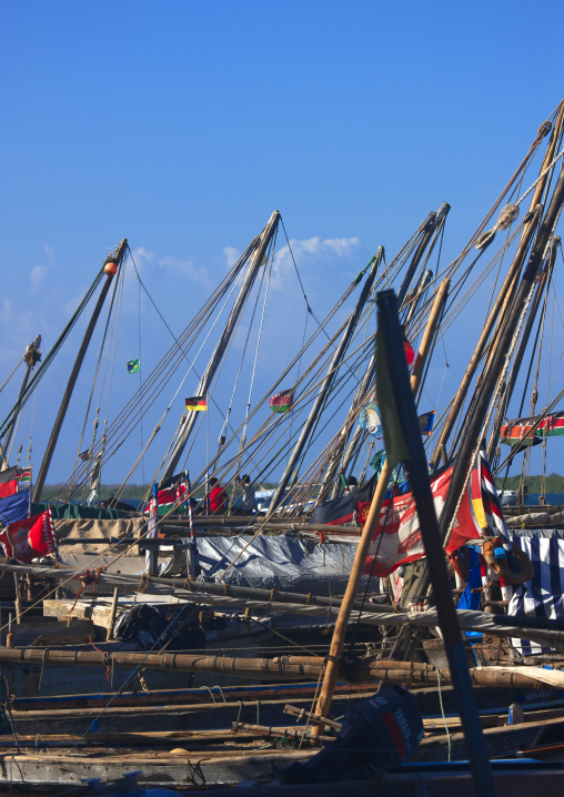 Dhows masts in the port, Lamu County, Lamu, Kenya