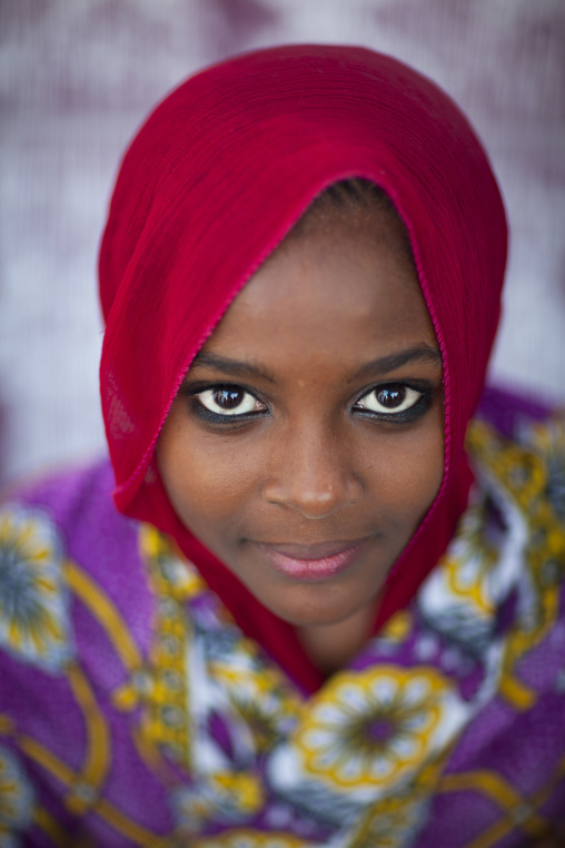 Portrait of a cute swahili girl with kohl on the eyes, Lamu county, Lamu, Kenya