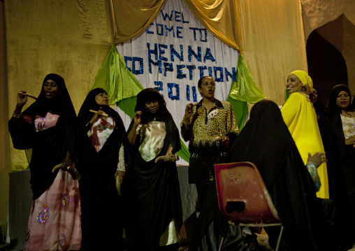 Muslim women at henna competition during Maulid festival, Lamu County, Lamu, Kenya