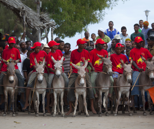 Donkey race in town during Maulid festival, Lamu county, Lamu, Kenya