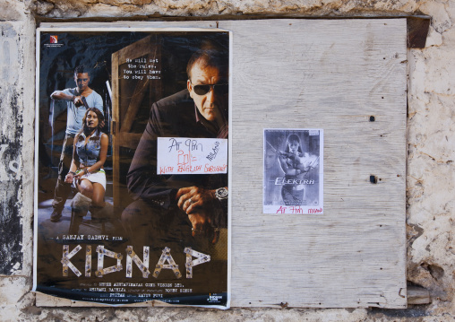 Kidnap movie fiction on a cinema billboard, Lamu County, Lamu, Kenya