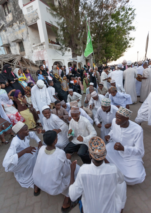 Muslim men celebrating the Maulid festival, Lamu County, Lamu, Kenya