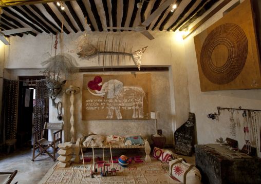 The indoors of an art and handcrafts gallery, Lamu County, Shela, Kenya