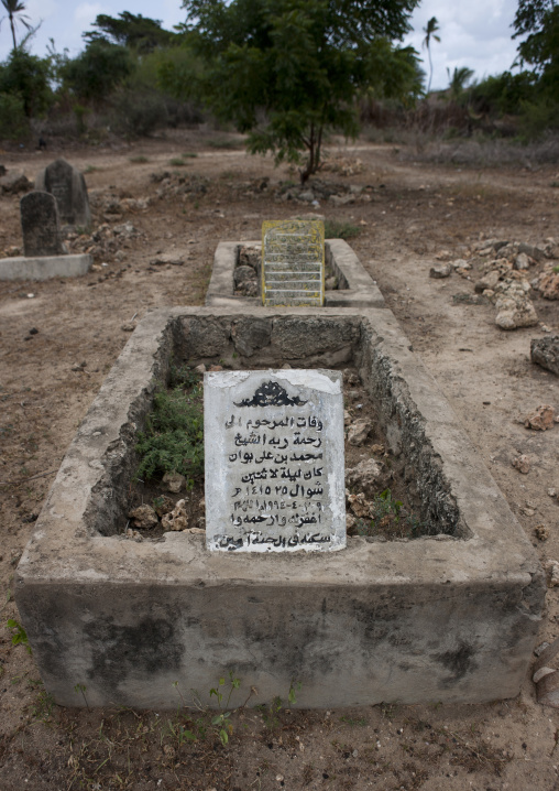 An old stone grave in a muslim cemetery, Lamu County, Pate Island, Kenya
