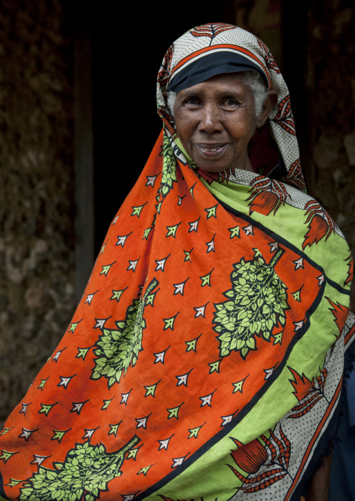 Portrait of a woman with colorful clothing, Lamu County, Siyu, Kenya