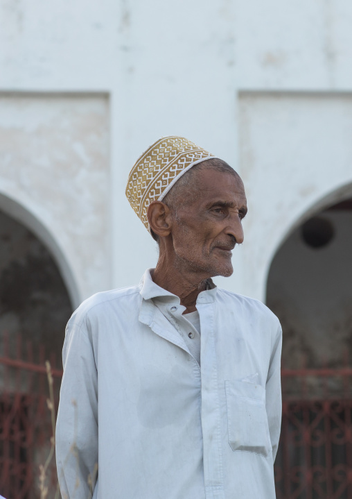 Portrait of a muslim elder wearing a kofia, Lamu county, Lamu town, Kenya