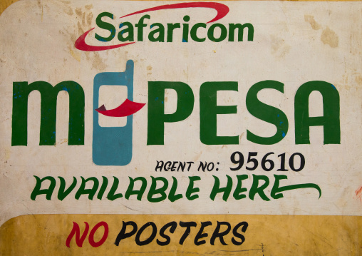 An advertising bilboard for safaricom telecom company mobile payment called mpesa, Lamu county, Lamu town, Kenya