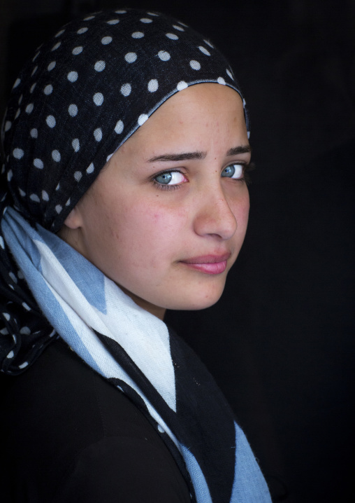 Close-up Of A Young Syrian Refugee Face With Blue Eyes, Erbil, Kurdistan, Iraq