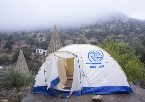 Yezedi Refugees Tents From Sinjar Living In Lalesh Temple, Kurdistan, Iraq
