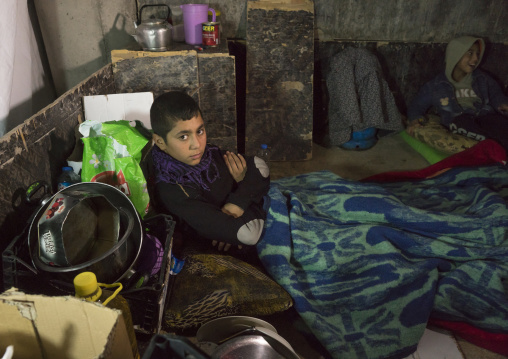 Yezedi Refugees From Sinjar Sleeping In The Cold, Duhok, Kurdistan, Iraq
