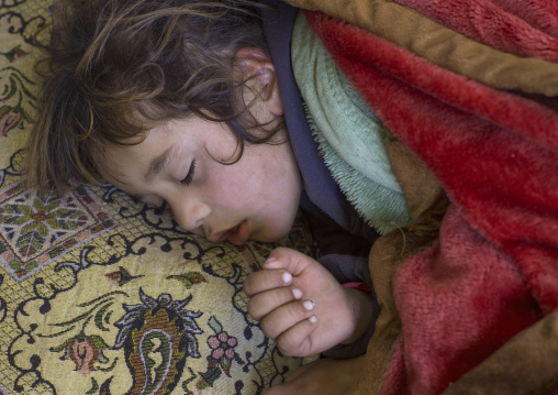 Sleeping Yezedi Refugee Child From Sinjar Sleeping, Duhok, Kurdistan, Iraq