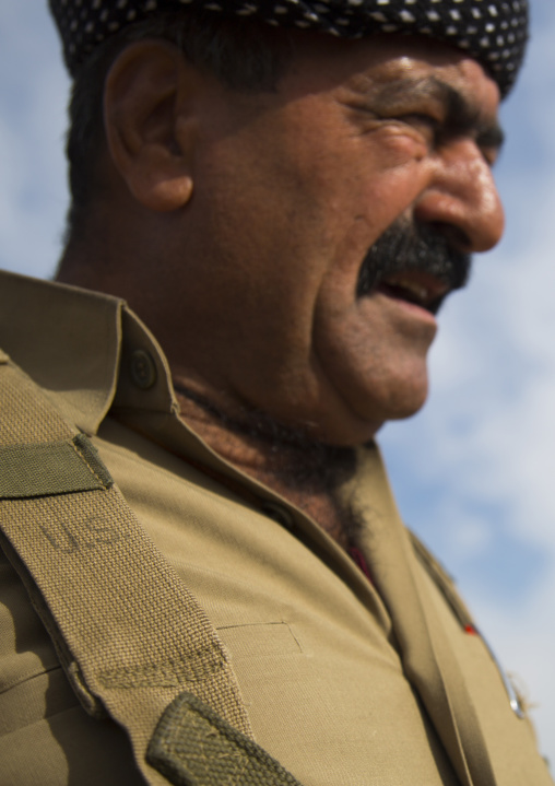 Kurdish Peshmerga On The Frontline With An American Army Unifrom, Kirkuk, Kurdistan, Iraq