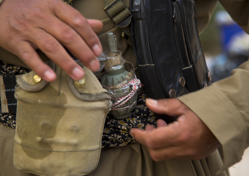 Kurdish Peshmerga With A Hand Grenade On The Frontline, Kirkuk, Kurdistan, Iraq