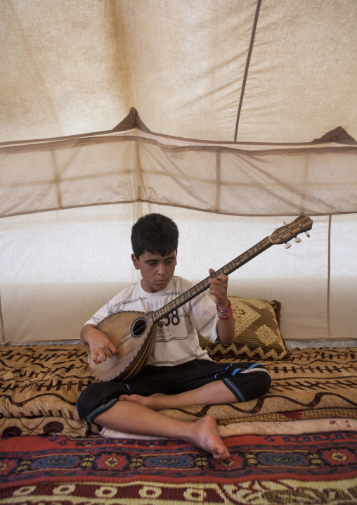 Dylan, A Blind Syrian Refugee Playing Saz, Erbil, Kurdistan, Iraq