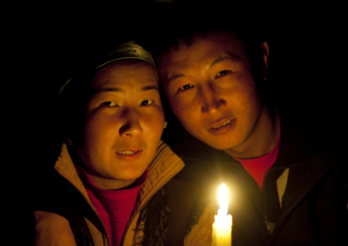 Couple Together Around A Candle, Jaman Echki Jailoo Village, Kyrgyzstan