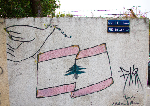 Doves of peace drawn on a wall in the street, North Governorate, Tripoli, Lebanon