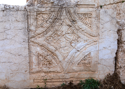 Carved stone in the archaeological site, Beqaa Governorate, Baalbek, Lebanon
