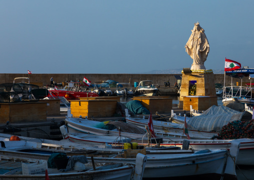 A statue of the virgin Mary sits in the fishing port, South Governorate, Tyre, Lebanon