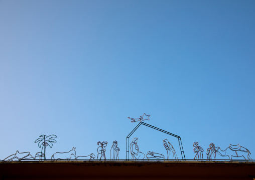 Nativity representaion made with wires on the roof of a house, South Governorate, Tyre, Lebanon